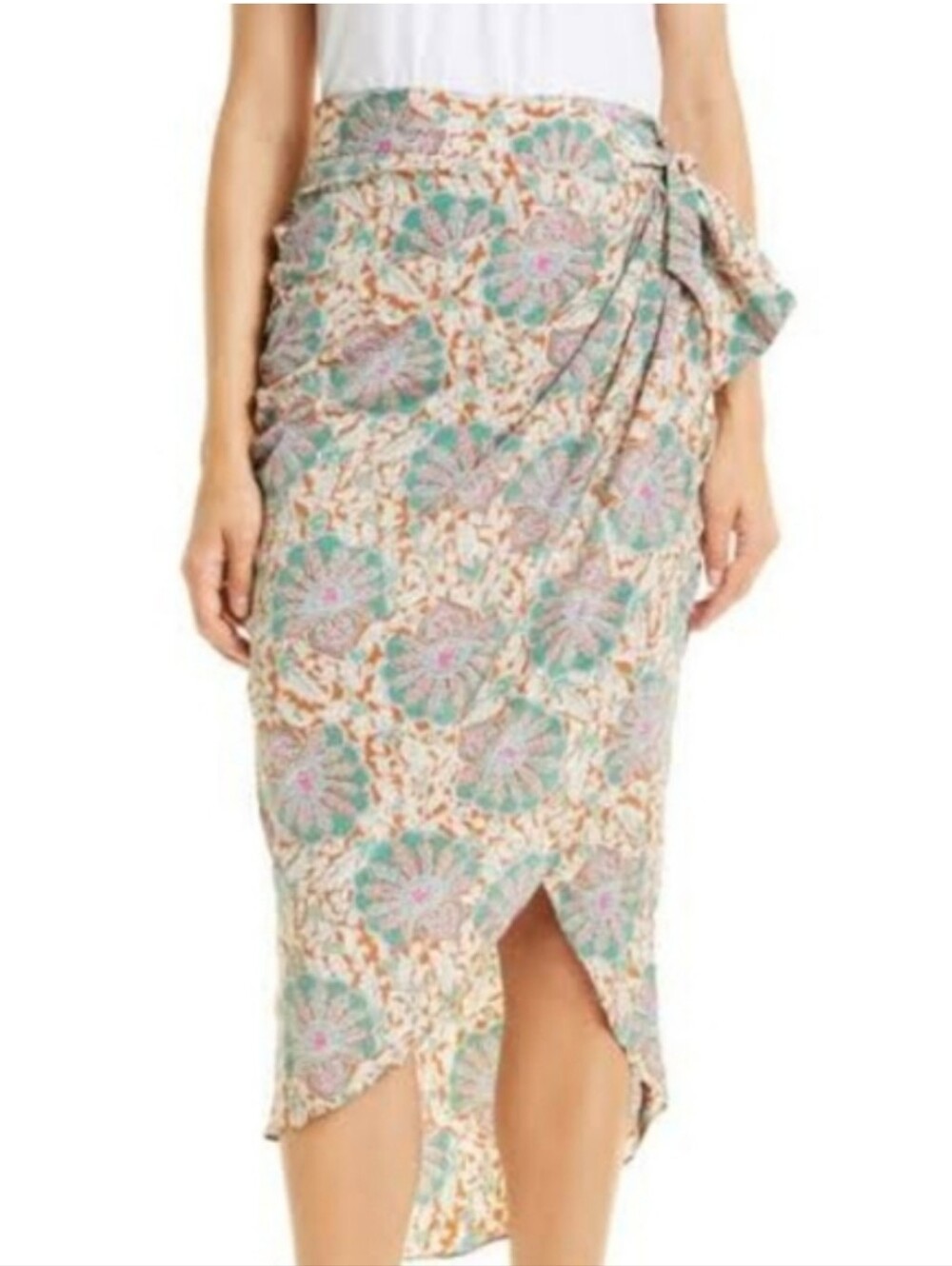Veronica Beard Allaire Silk Wrap Midi Skirt Floral Sarong Resort Size S
